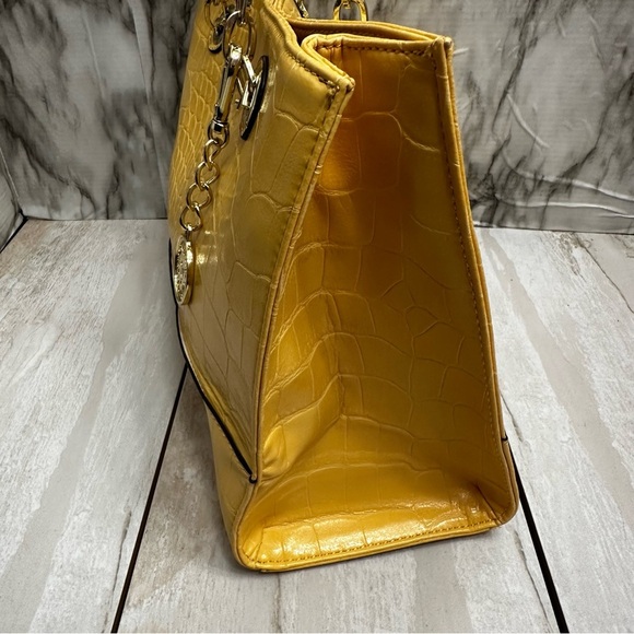 Anne Klein Vibrant Yellow Croc-Embossed Tote Gold Hardware Chain Handle Vibrant - Picture 5 of 15